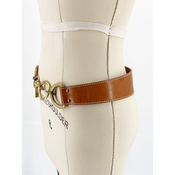 DKNY Cognac Italian Leather Belt w/ Gold-tone Hook Loop M main image 5